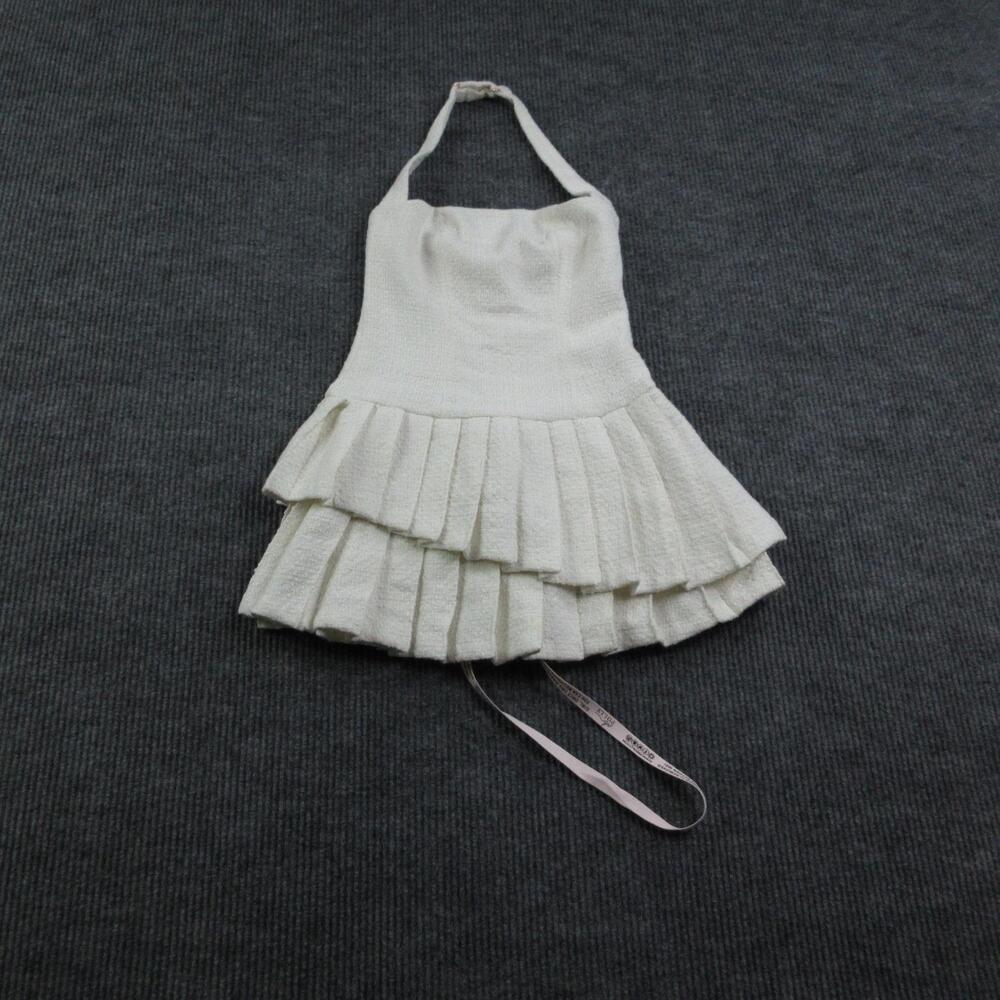 Oh Polly Dress Womens US 2 White Fit & Flare Halter Pleated Lined Party NWT